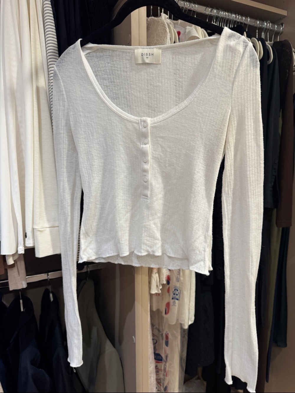 DISSH White Ribbed Henley Long-Sleeve Top